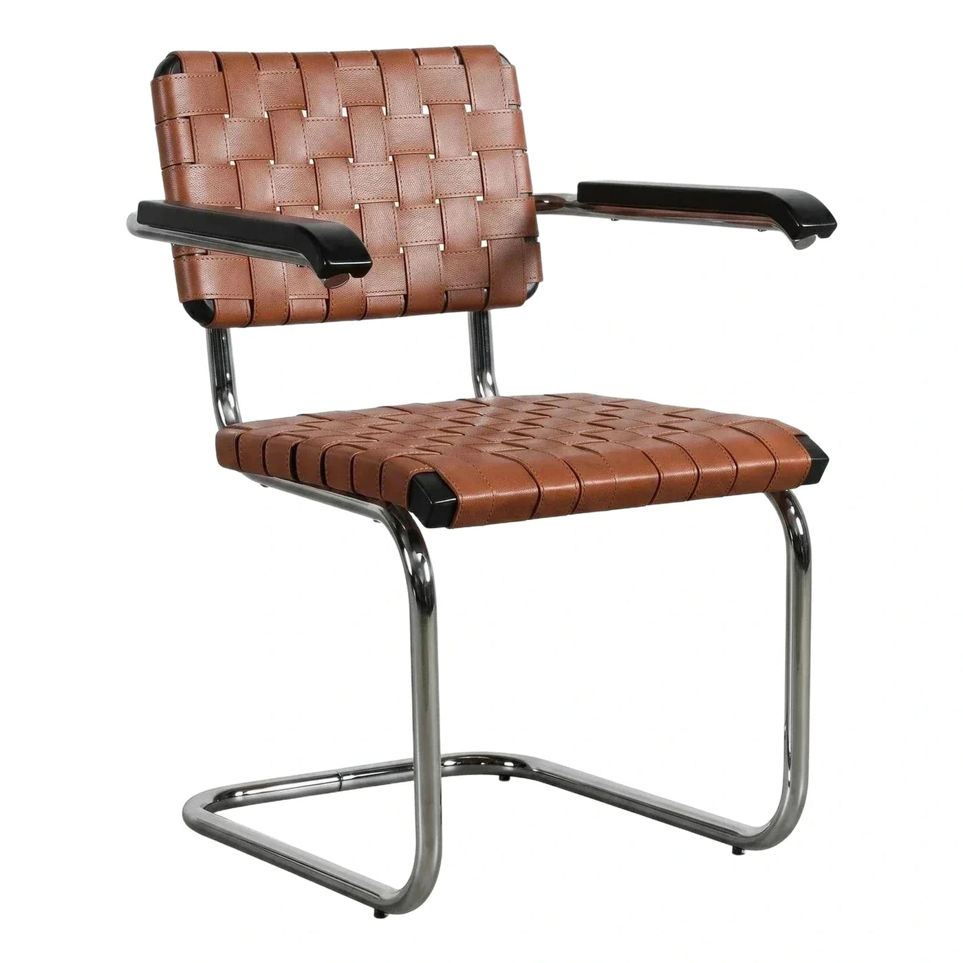 Brown Woven Leather Cantilever Armchair with Chrome Frame