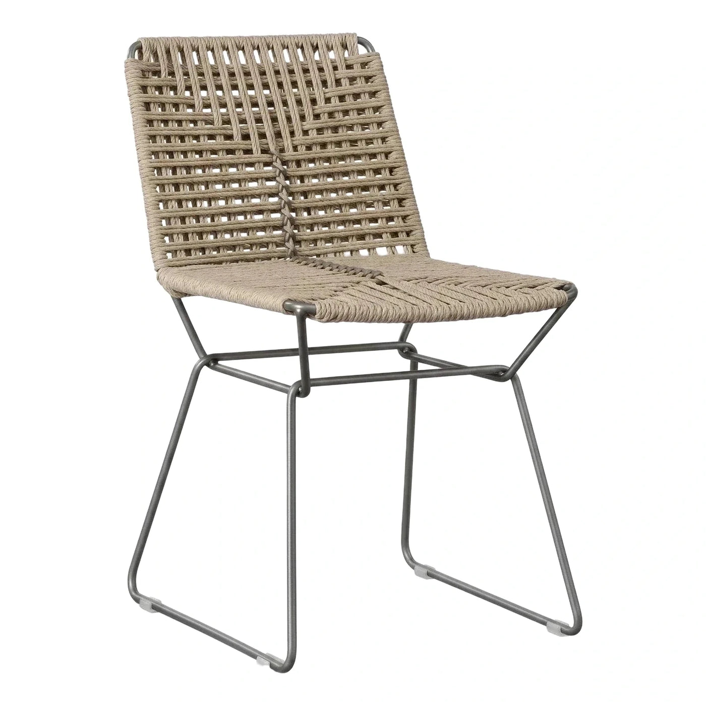Modern Woven Rope Dining Chair with Grey Metal Frame