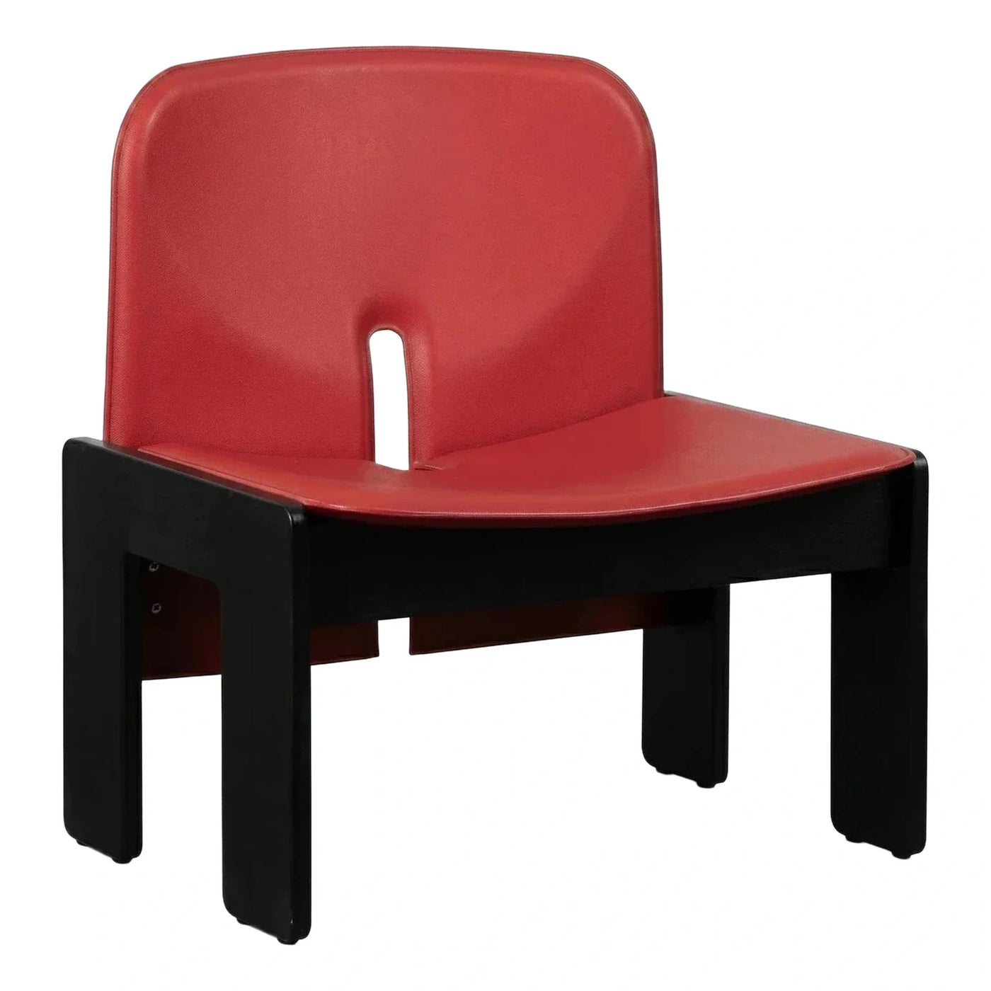 Modern Red Leather Lounge Chair with Black Wood Frame