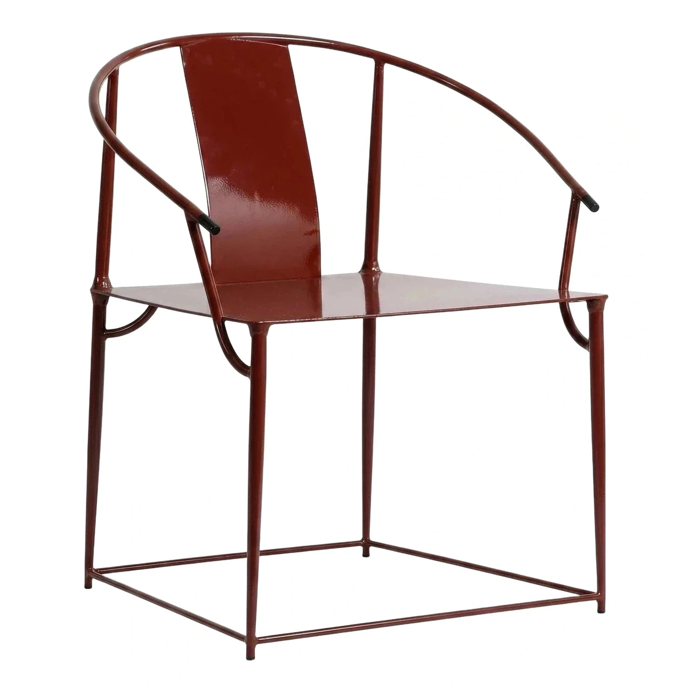 Glossy Maroon Metal Horseshoe Back Dining Chair