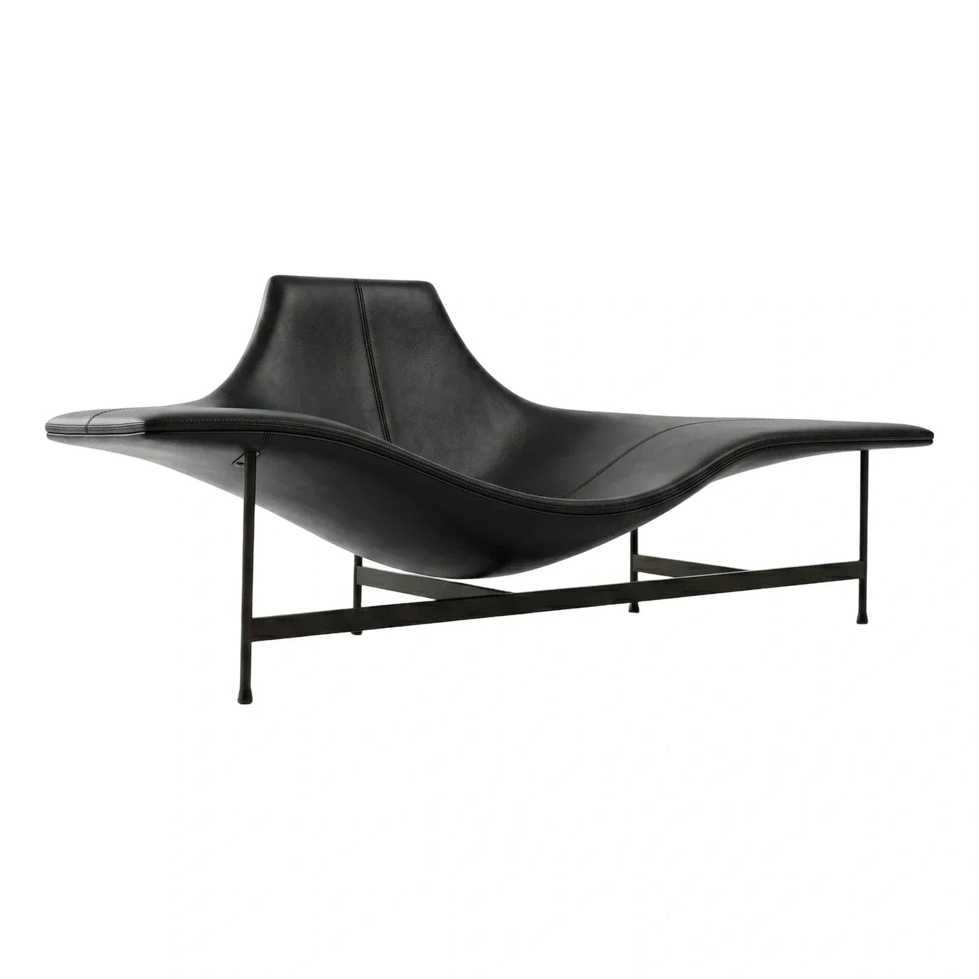 Black Leather Modern Chaise Lounge Chair with Metal Frame