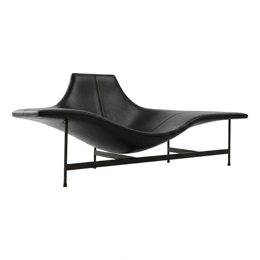 Black Leather Modern Chaise Lounge Chair with Metal Frame