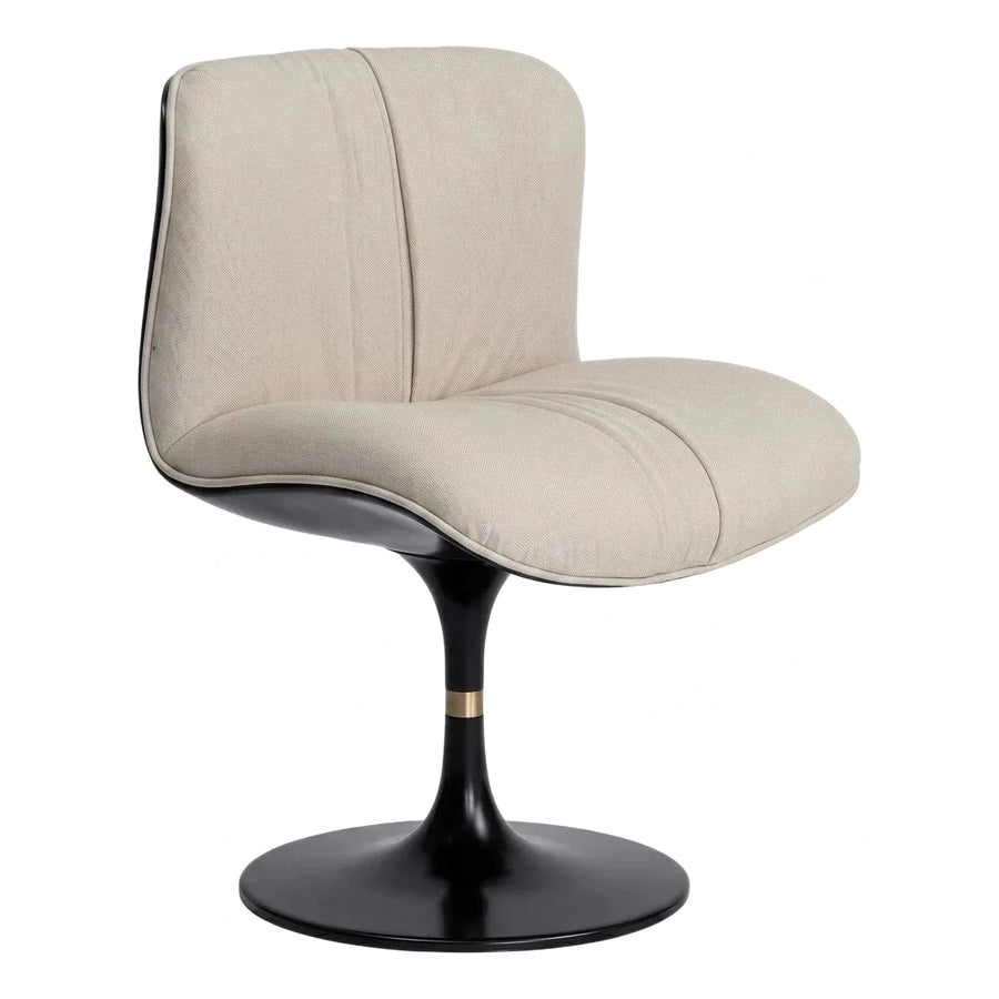 Modern Beige Fabric Swivel Lounge Chair with Black Base