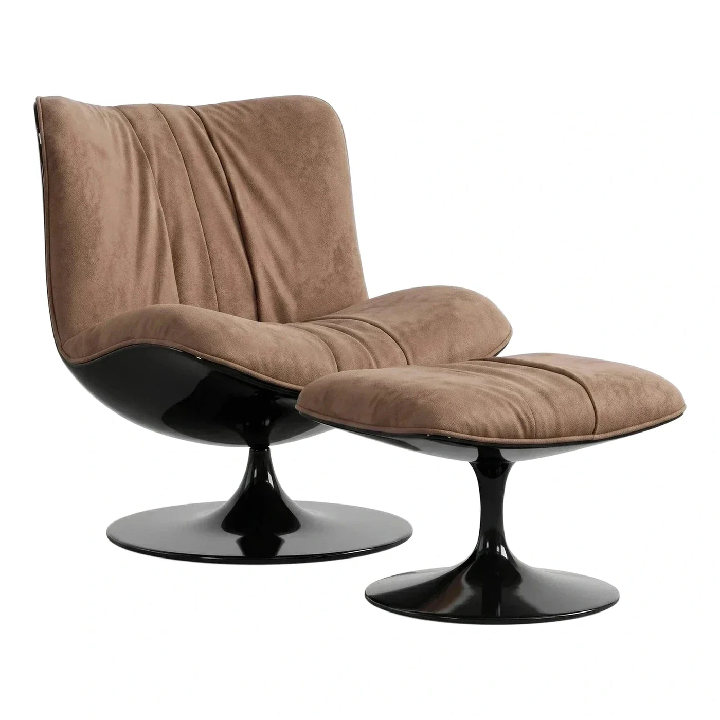 Modern Brown Fabric Swivel Lounge Chair with Ottoman