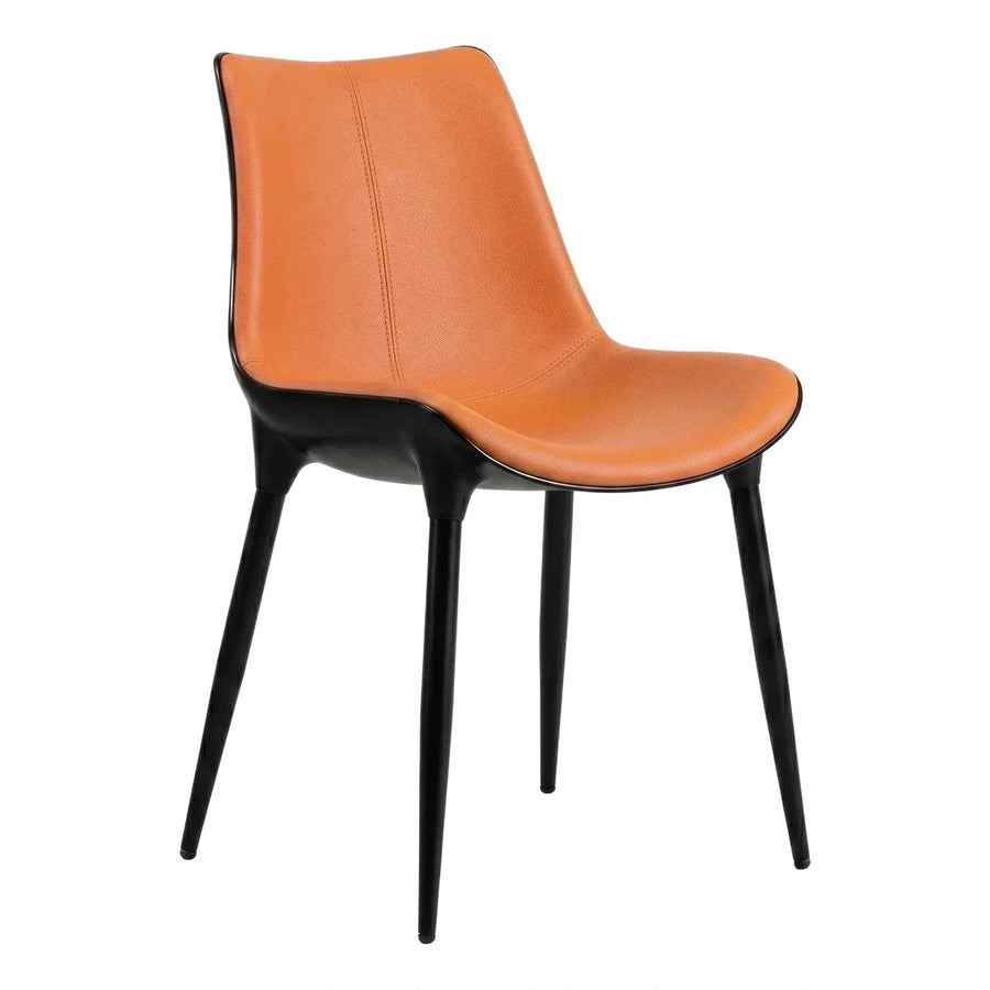Modern Orange Leather Dining Chair with Black Legs