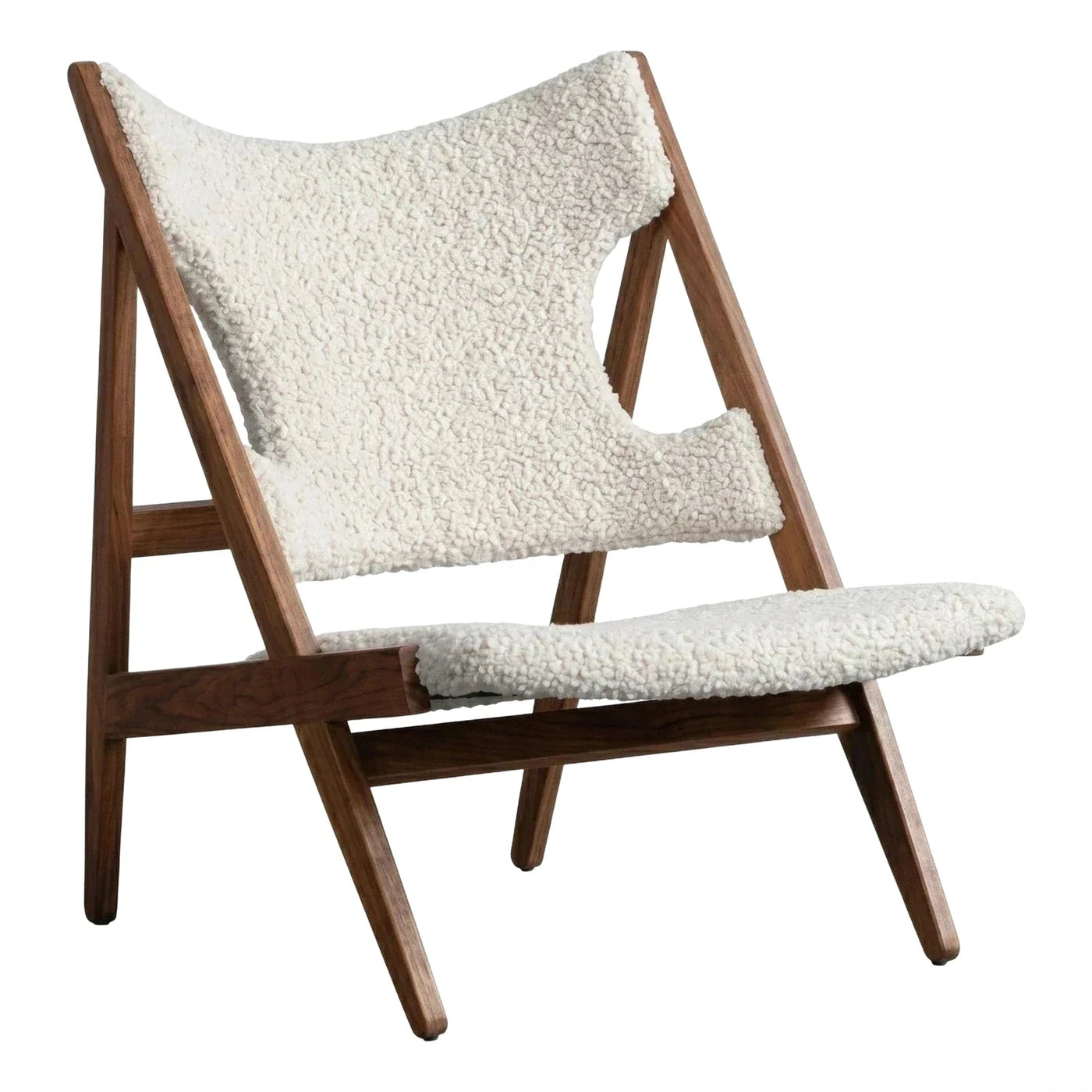 A-Frame Dark Wood Lounge Chair with Boucle