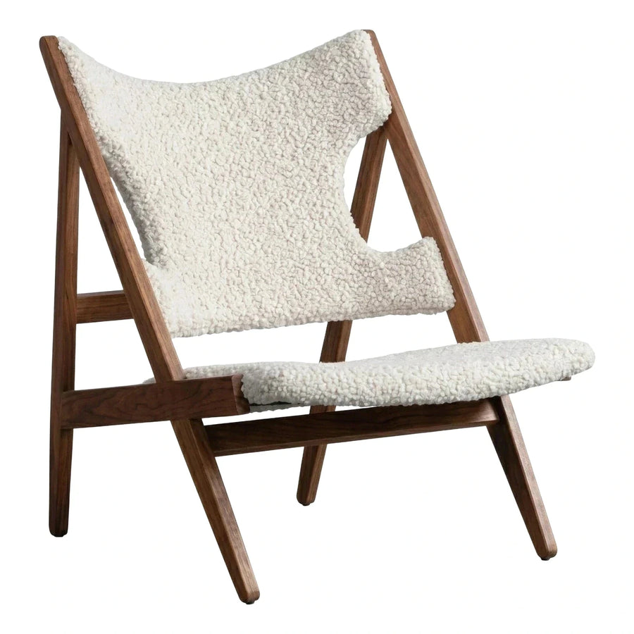A-Frame Dark Wood Lounge Chair with Boucle
