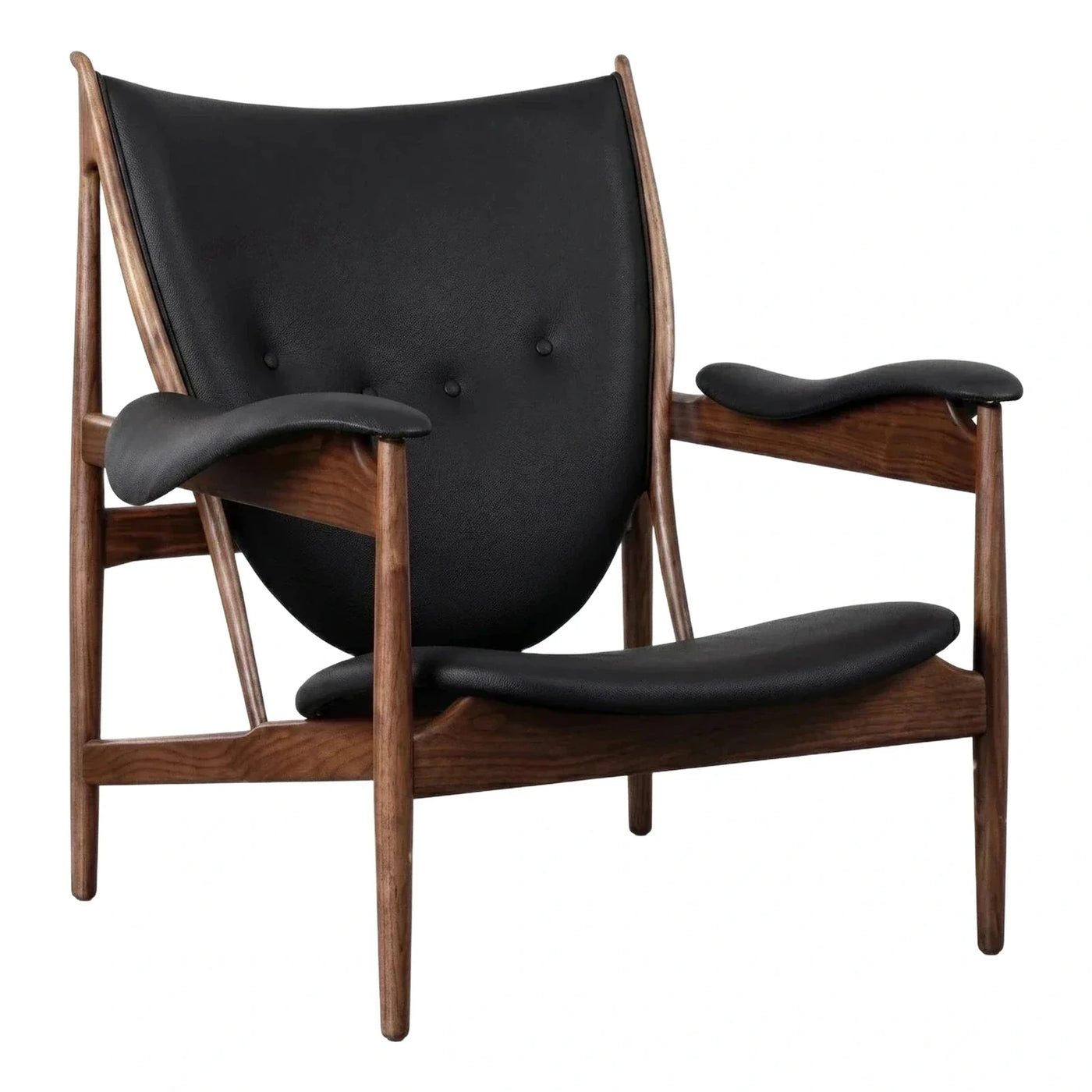 Mid-Century Modern Black Leather High Back Armchair