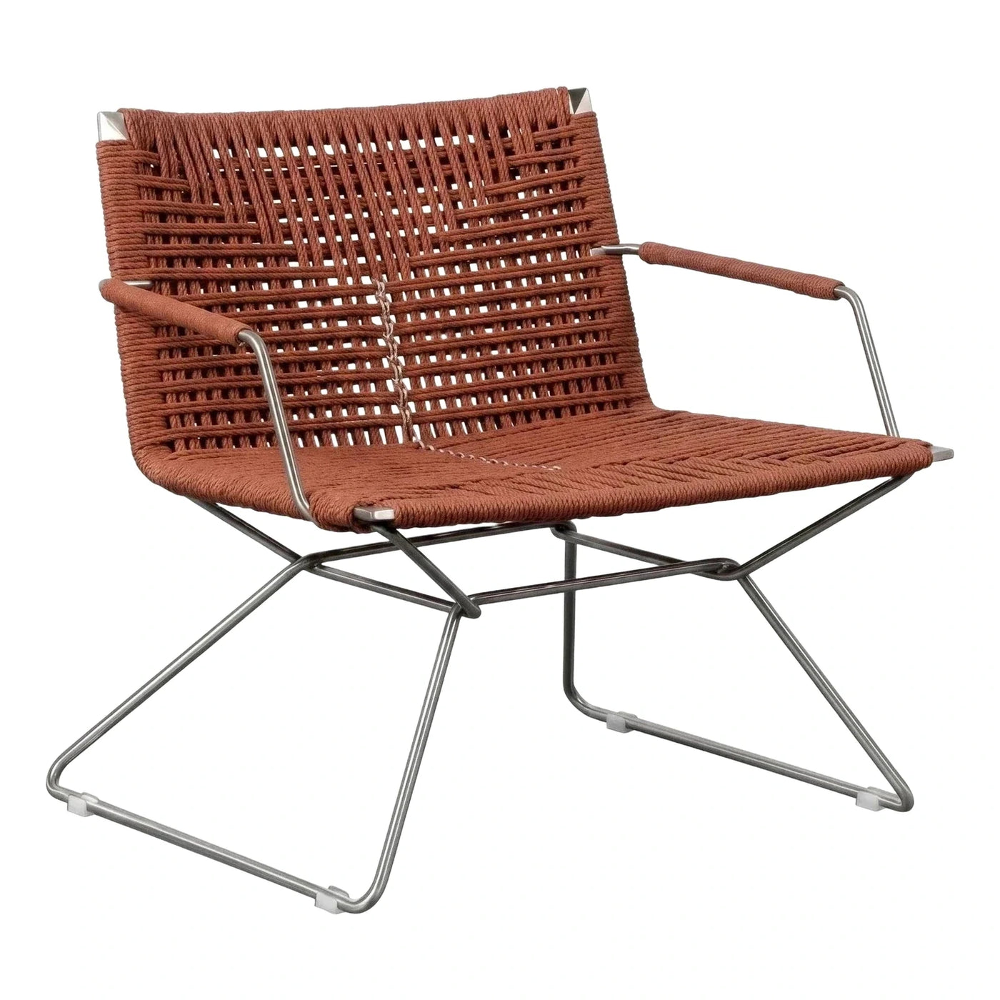Modern Terracotta Woven Rope Lounge Chair with Metal Frame