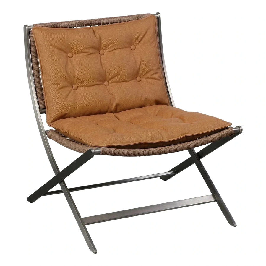 Modern Metal Frame Lounge Chair with Brown Tufted Cushions
