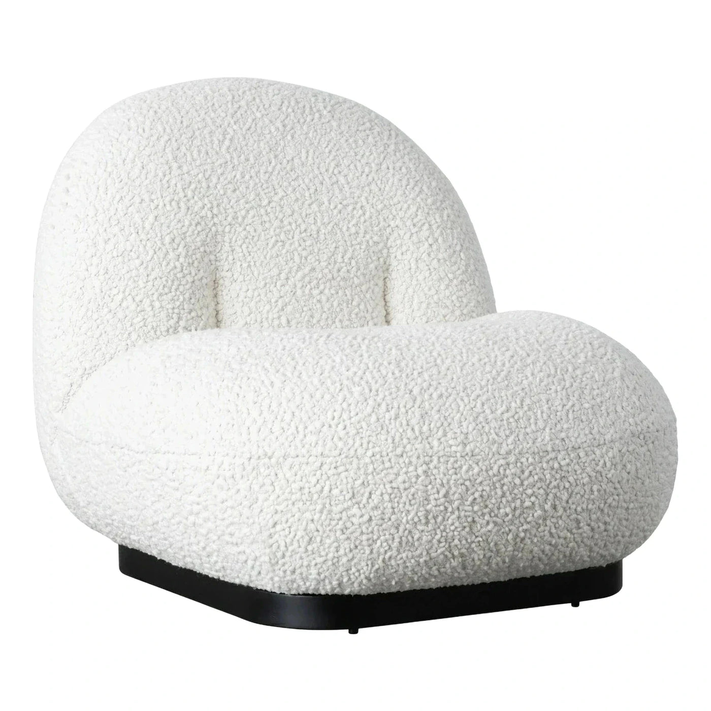 White Boucle Lounge Chair with Black Base