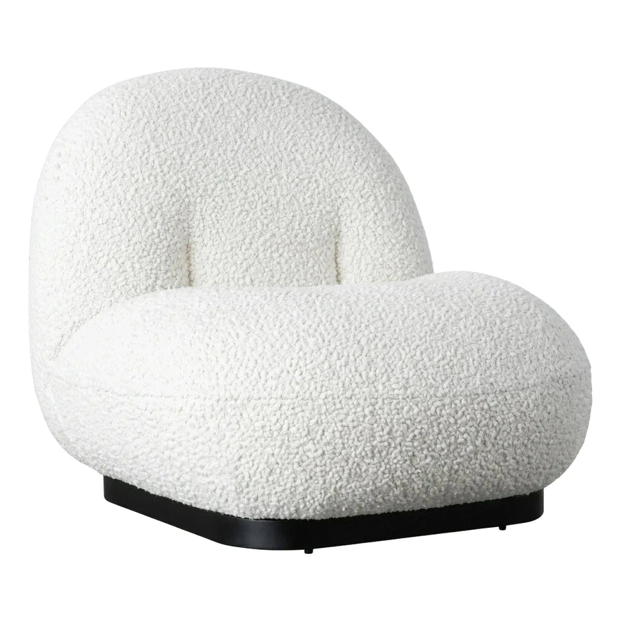 White Boucle Lounge Chair with Black Base