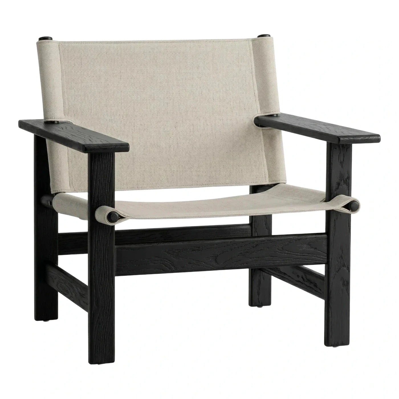 Black Wood Frame Beige Canvas Sling Lounge Chair