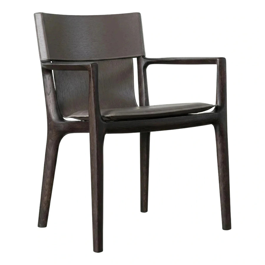 Dark Wood Armchair with Leather Sling Seat
