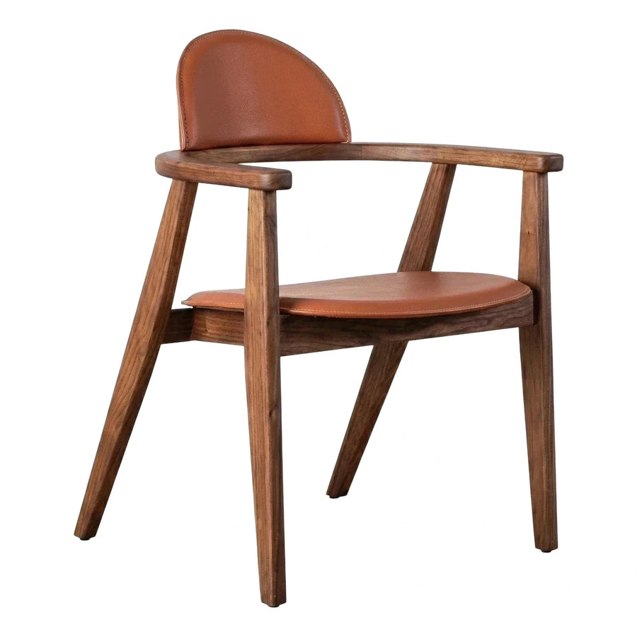 Mid-Century Modern Walnut Armchair with Tan Leather