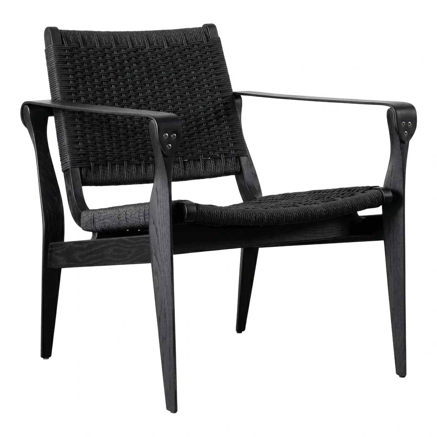 Modern Black Wood Woven Lounge Chair