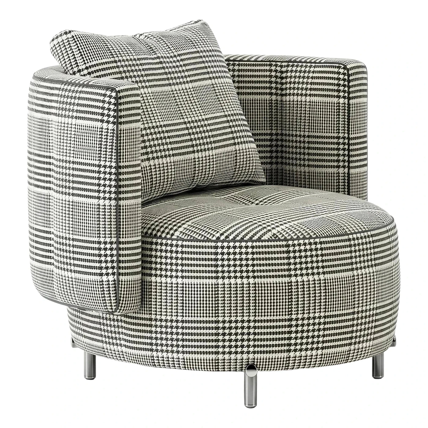 Houndstooth Upholstered Lounge Chair with Chrome Legs