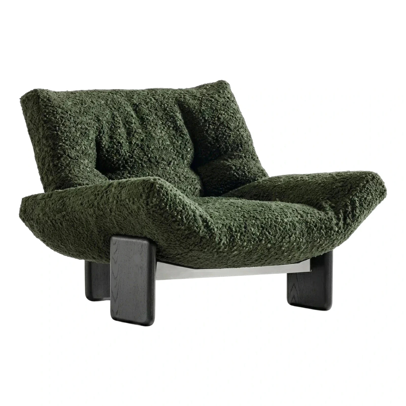 Green Boucle Lounge Chair with Dark Block Legs