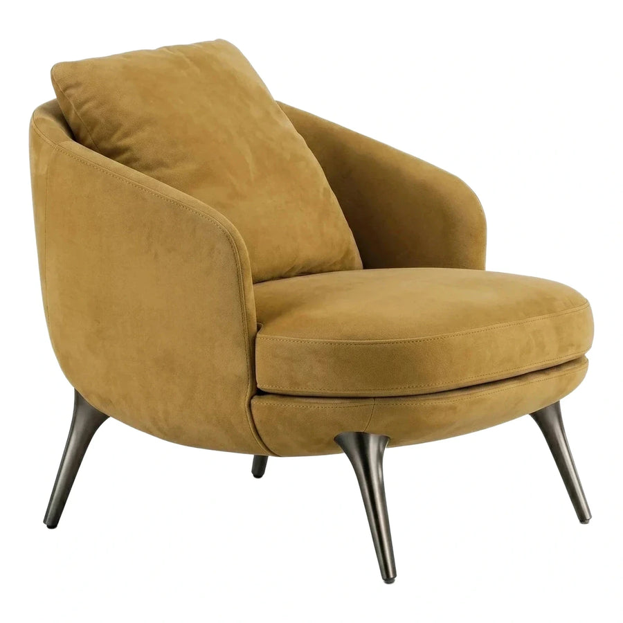 Modern Mustard Velvet Armchair with Tapered Metal Legs
