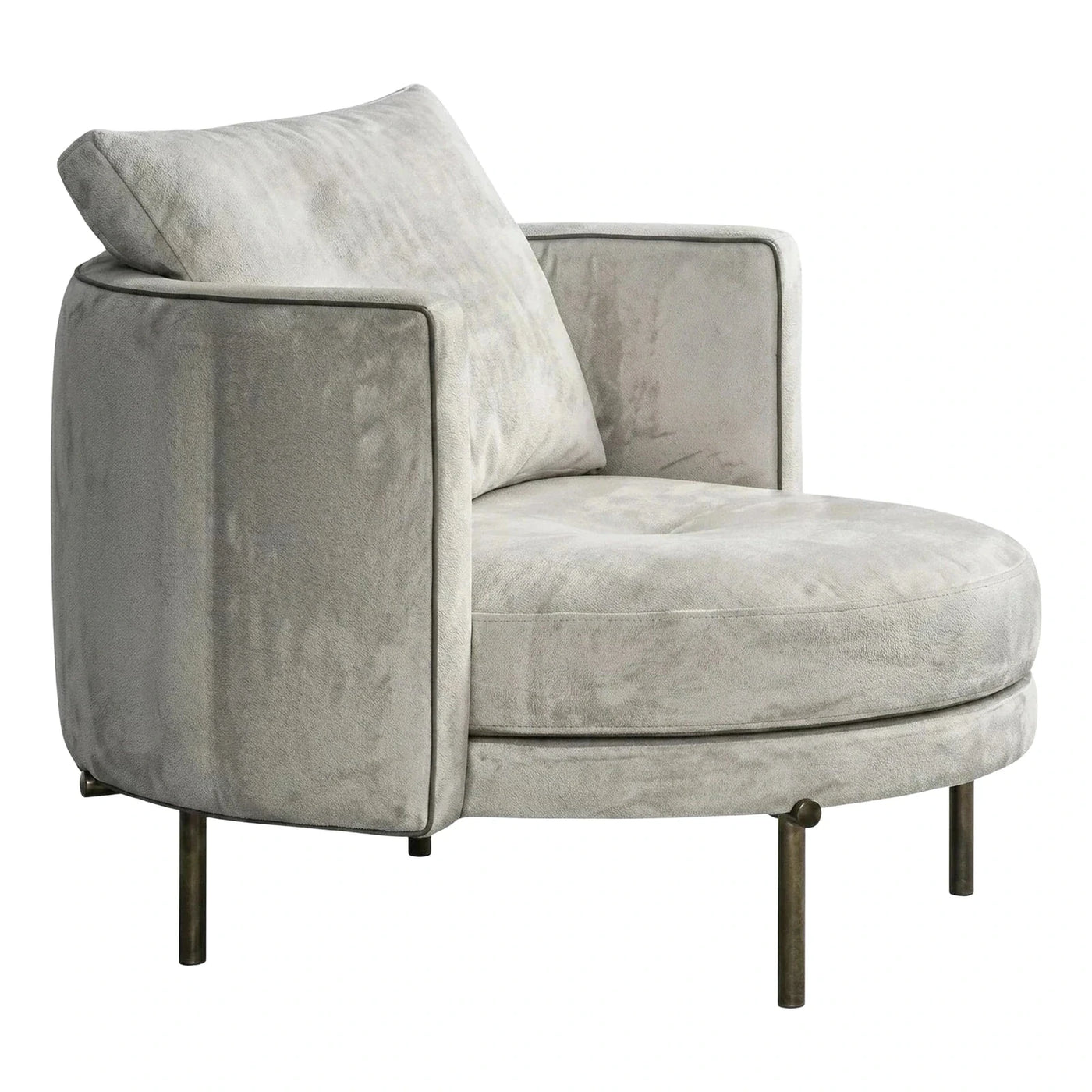 Modern Grey Velvet Curved Lounge Chair with Metal Legs