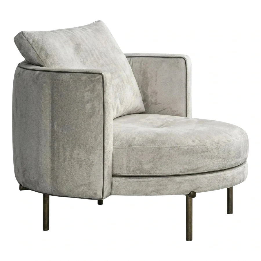 Modern Grey Velvet Curved Lounge Chair with Metal Legs
