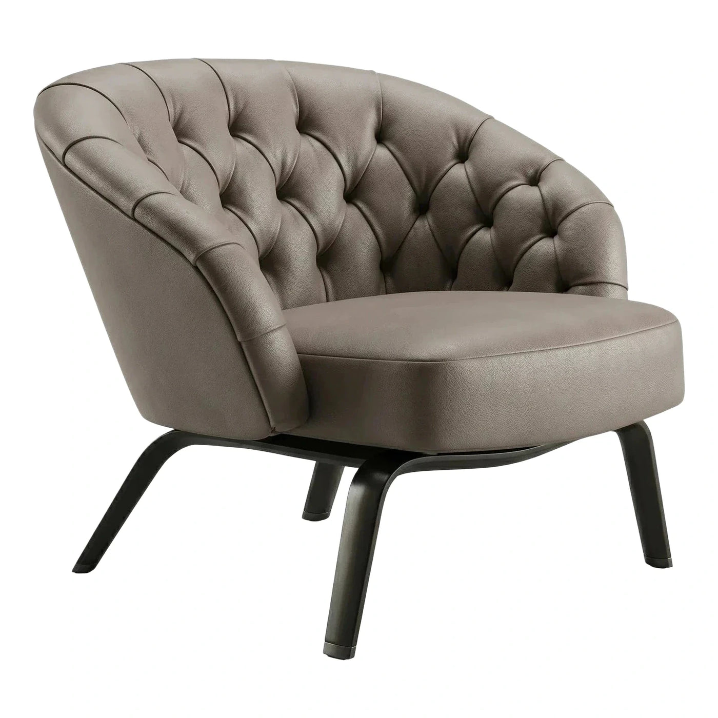 Tufted Grey Leather Lounge Chair with Metal Base