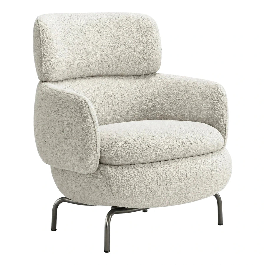 Modern Cream Bouclé Lounge Chair with Metal Legs