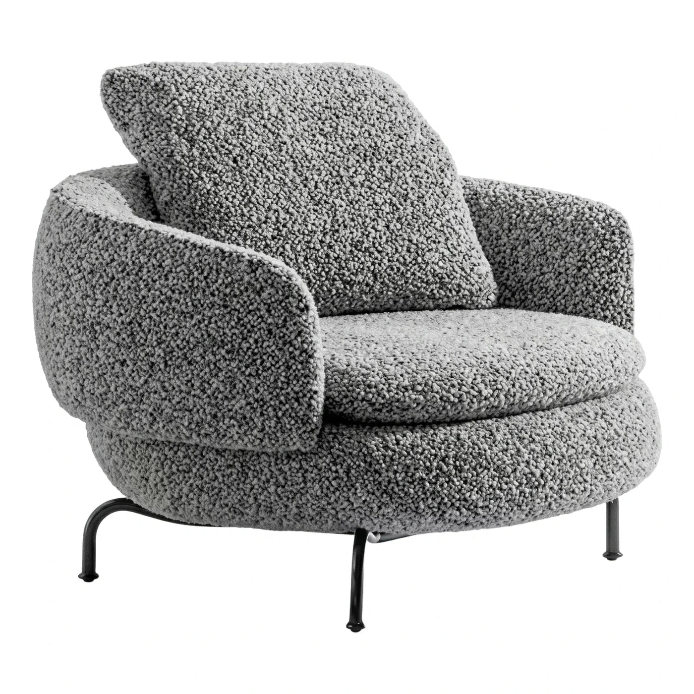 Grey Boucle Lounge Chair with Black Metal Legs