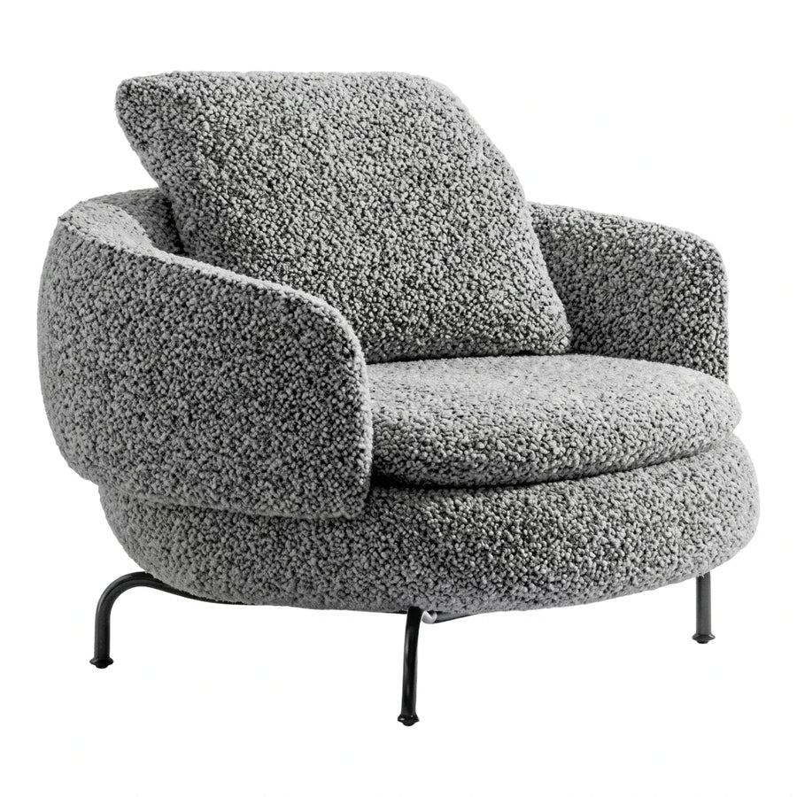 Grey Boucle Lounge Chair with Black Metal Legs