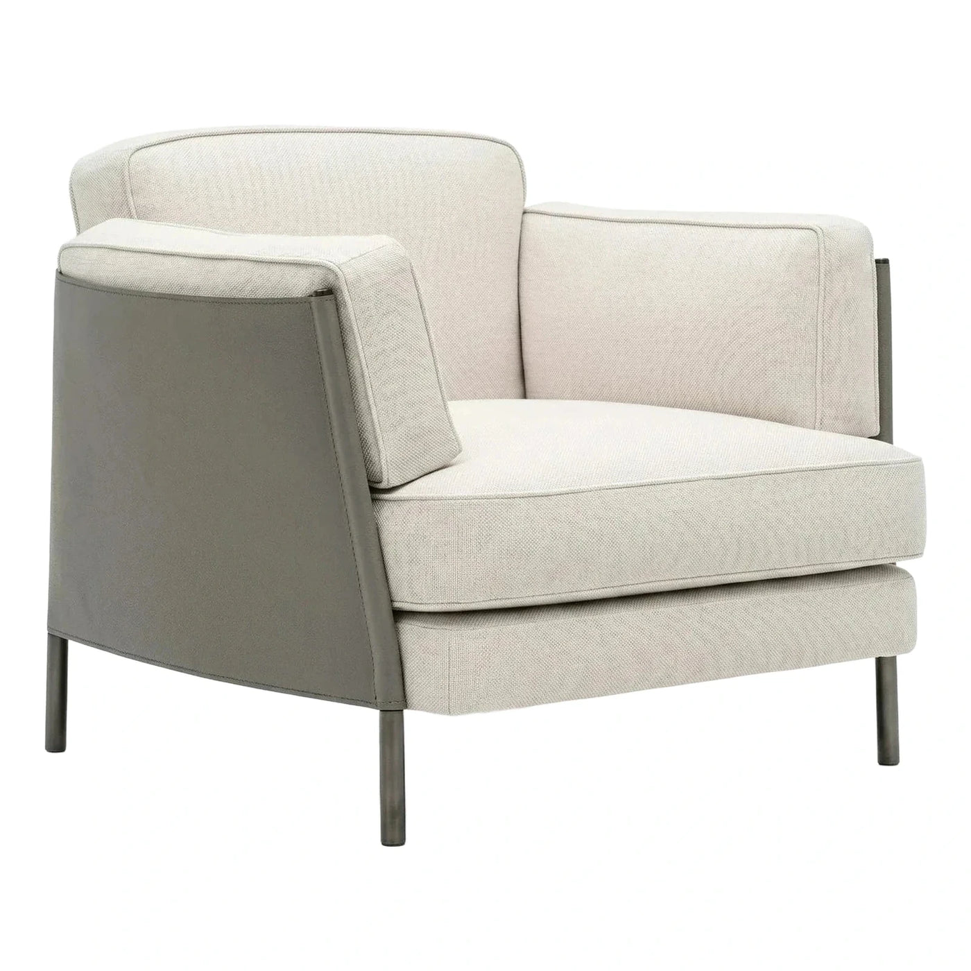 Modern Two-Tone Armchair with Cream Fabric and Grey Leather