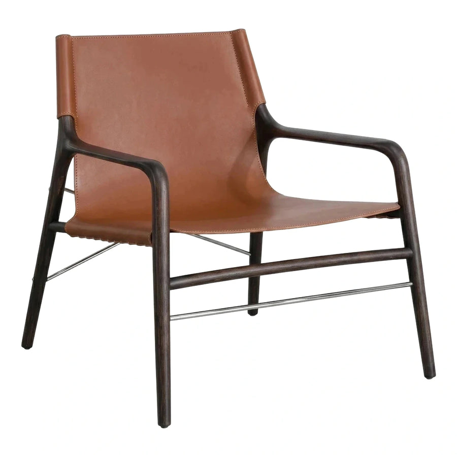 Dark Wood Frame Brown Leather Sling Armchair