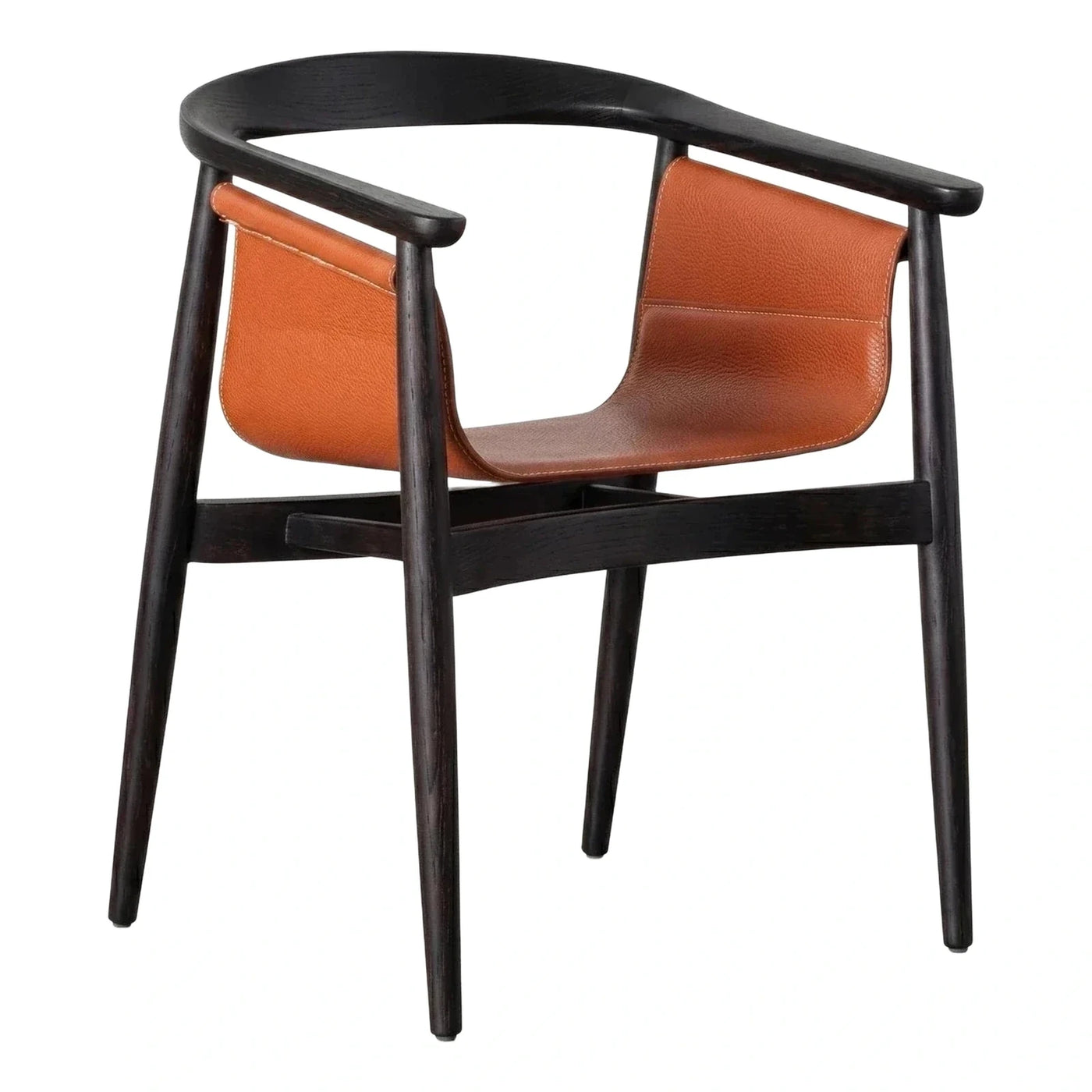 Modern Dark Wood Frame Tan Leather Armchair