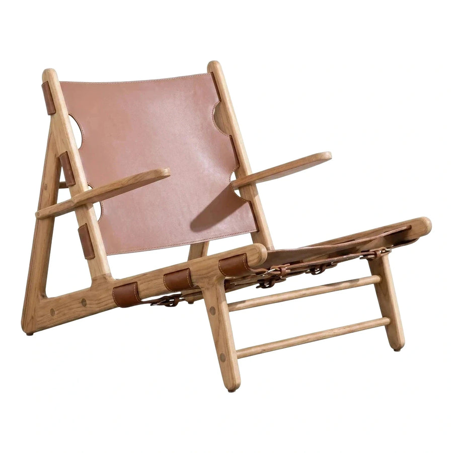Light Wood Frame Tan Leather Sling Chair