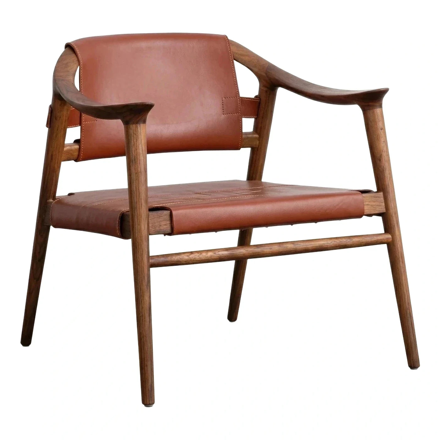 Mid-Century Modern Brown Leather Sling Armchair