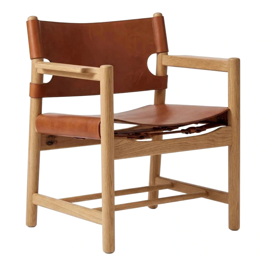 Solid Wood Frame Brown Leather Sling Armchair