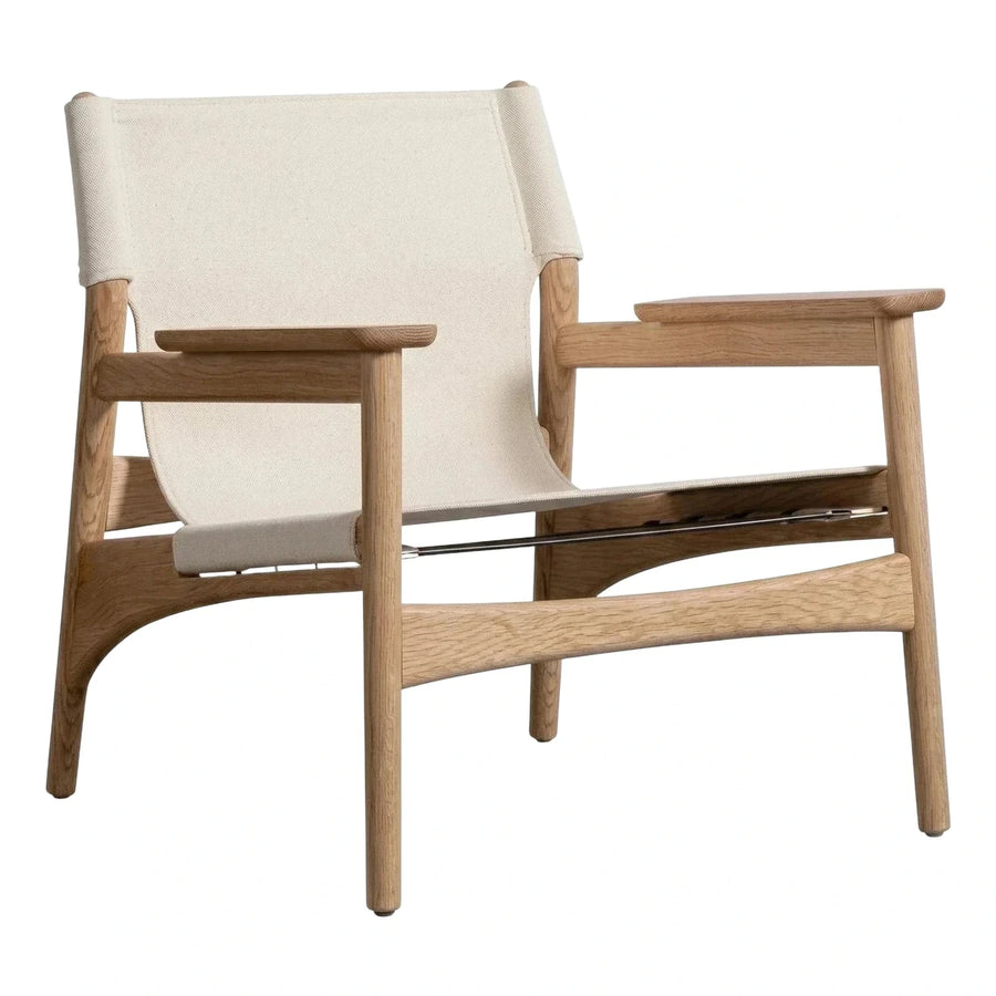 Natural Wood Frame Cream Canvas Sling Lounge Chair