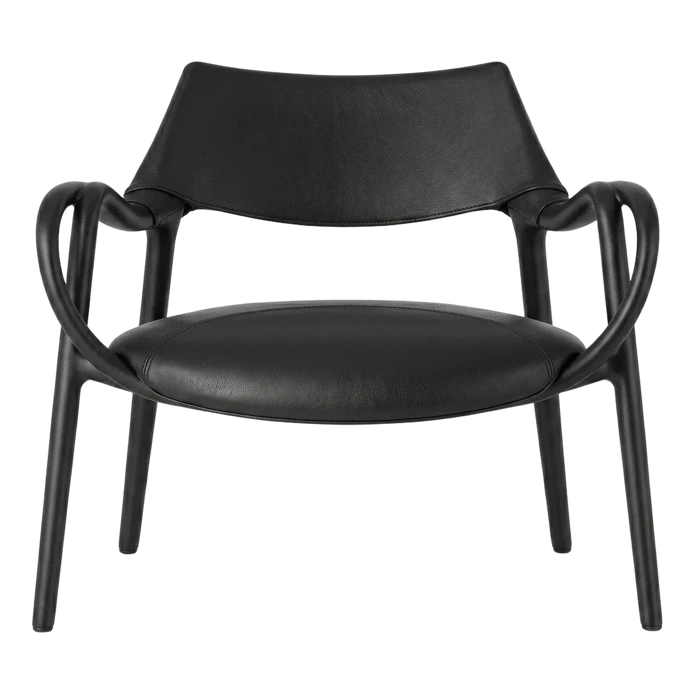 Modern Black Leather Armchair with Curved Frame