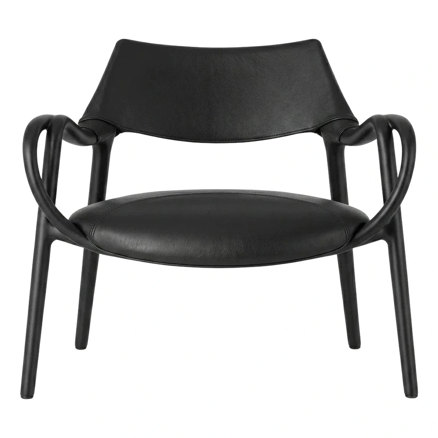 Modern Black Leather Armchair with Curved Frame