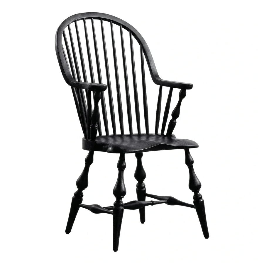 Black Wooden Spindle Back Armchair with Turned Legs
