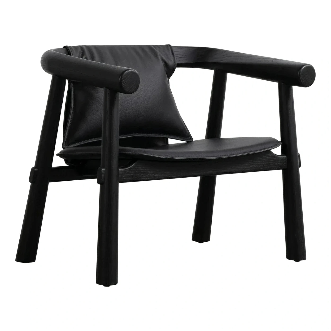 Modern Black Leather Armchair with Wood Frame