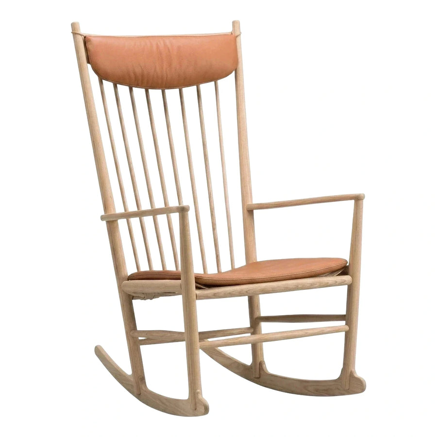 Light Wood Frame Tan Leather Rocking Chair