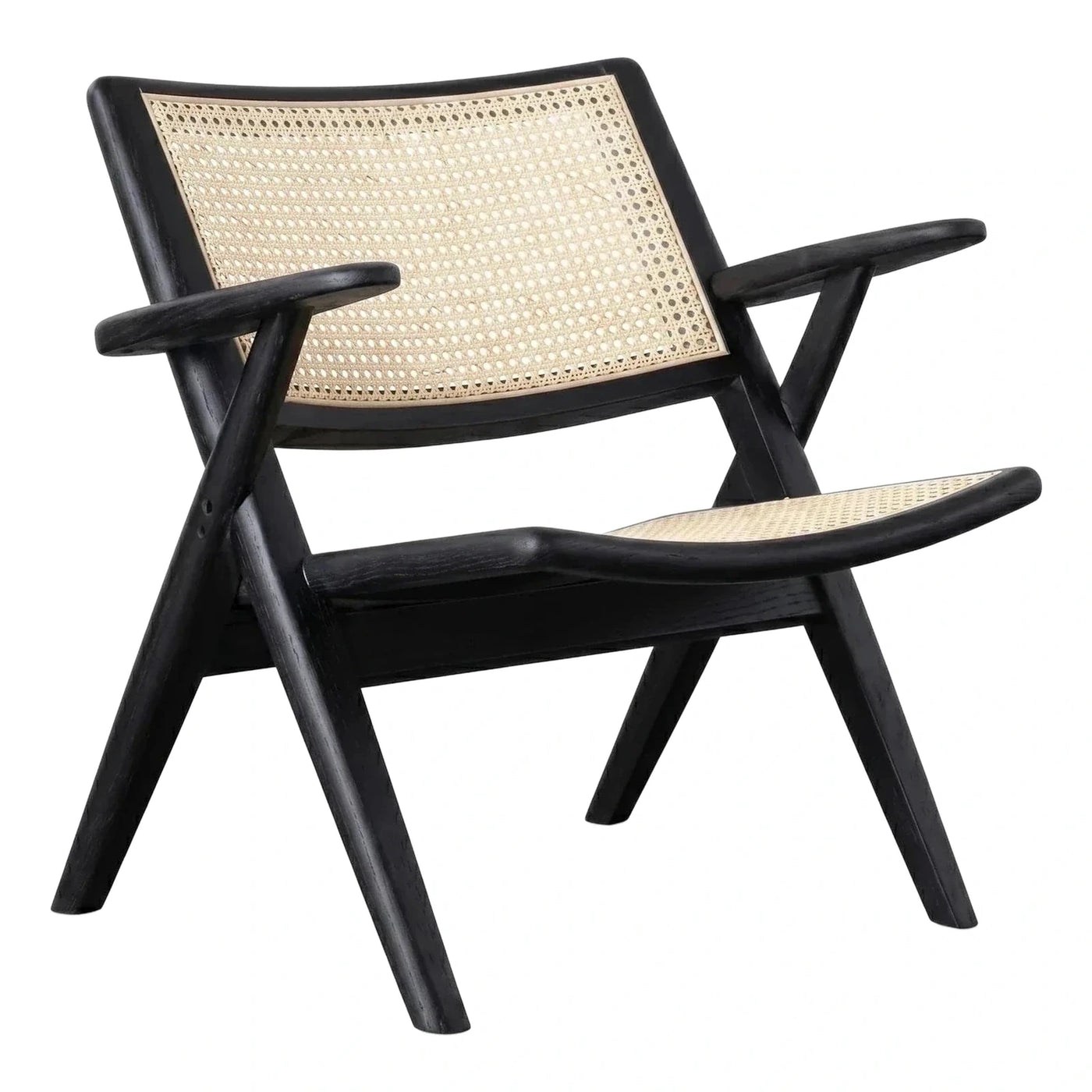 Black Wooden X-Frame Lounge Chair with Cane Webbing