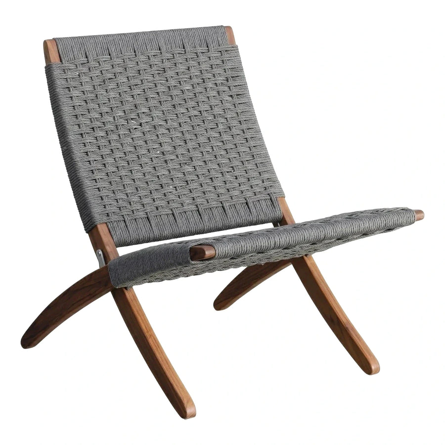 Grey Woven Cord Lounge Chair with Wood Frame