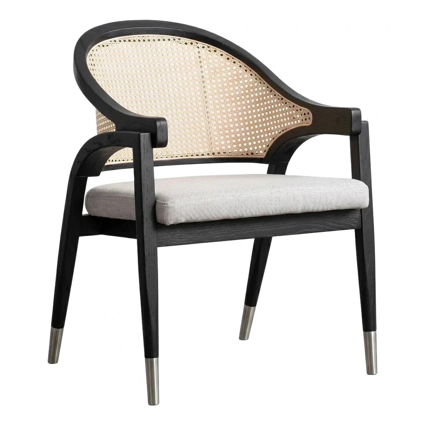Black Wood Armchair with Cane Back and Cushion