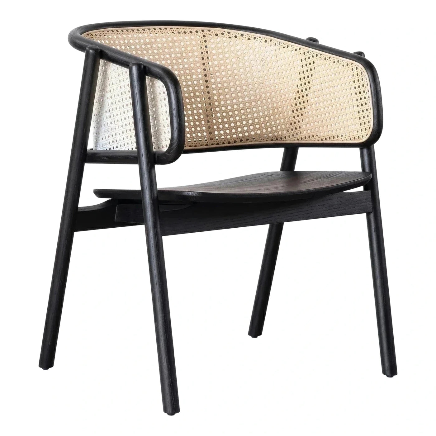 Black Wooden Armchair with Cane Backrest