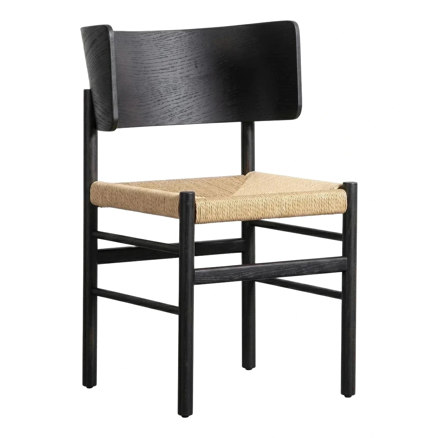 Modern Black Wood Dining Chair with Woven Seat