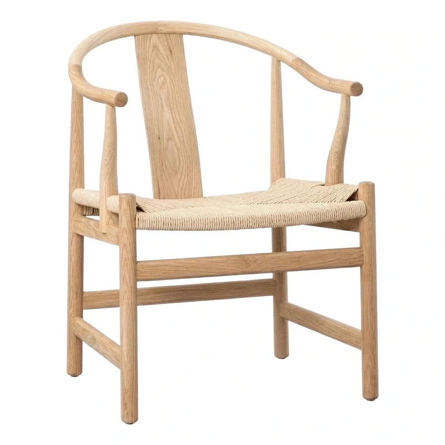 Natural Wood Wishbone Armchair with Woven Seat