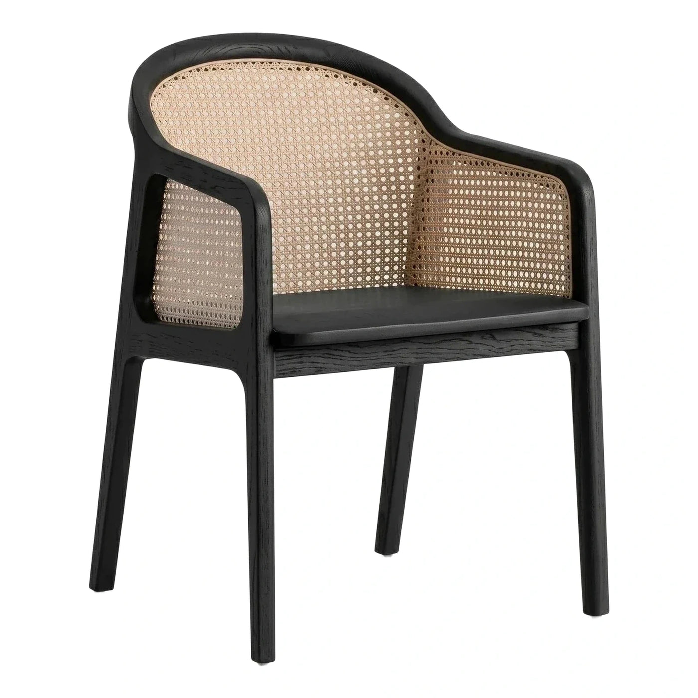 Modern Black Wood Armchair with Natural Cane Back