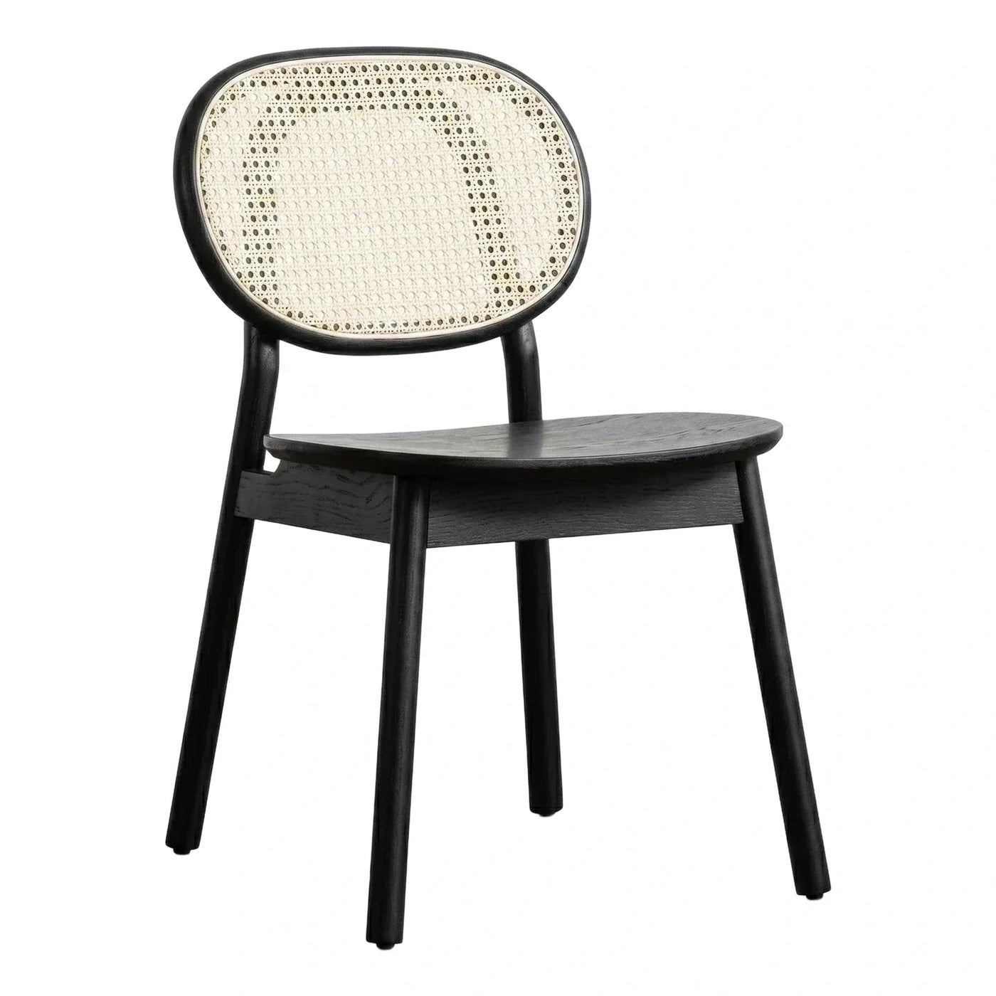 Modern Black Wood Dining Chair with Cane Back