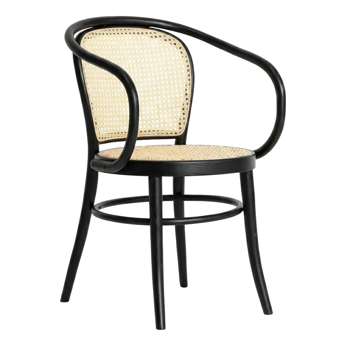 Black Bentwood Armchair with Natural Cane Webbing